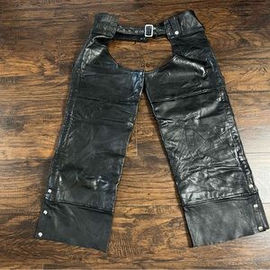 Diamond Plate Buffalo Leather Black Motorcycle Chaps